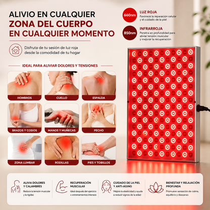 Panel de Terapia de Luz Roja LED 225 – Recuperación Muscular y Bienestar en Casa