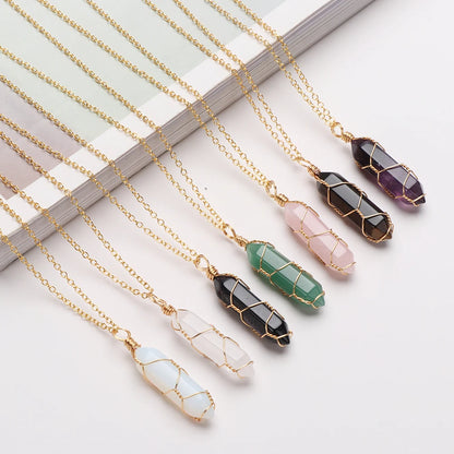 Collar de Piedra Natural y Cristal - Colgante Hexagonal Energético