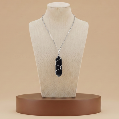 Collar de Piedra Natural y Cristal - Colgante Hexagonal Energético