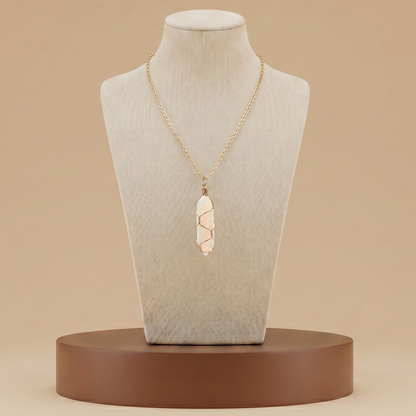 Collar de Piedra Natural y Cristal - Colgante Hexagonal Energético