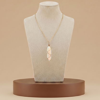 Collar de Piedra Natural y Cristal - Colgante Hexagonal Energético