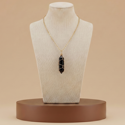 Collar de Piedra Natural y Cristal - Colgante Hexagonal Energético