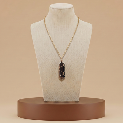 Collar de Piedra Natural y Cristal - Colgante Hexagonal Energético