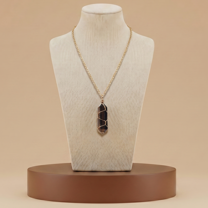 Collar de Piedra Natural y Cristal - Colgante Hexagonal Energético