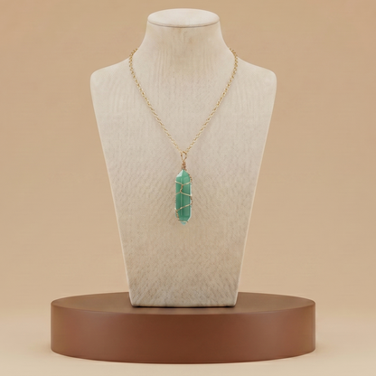 Collar de Piedra Natural y Cristal - Colgante Hexagonal Energético