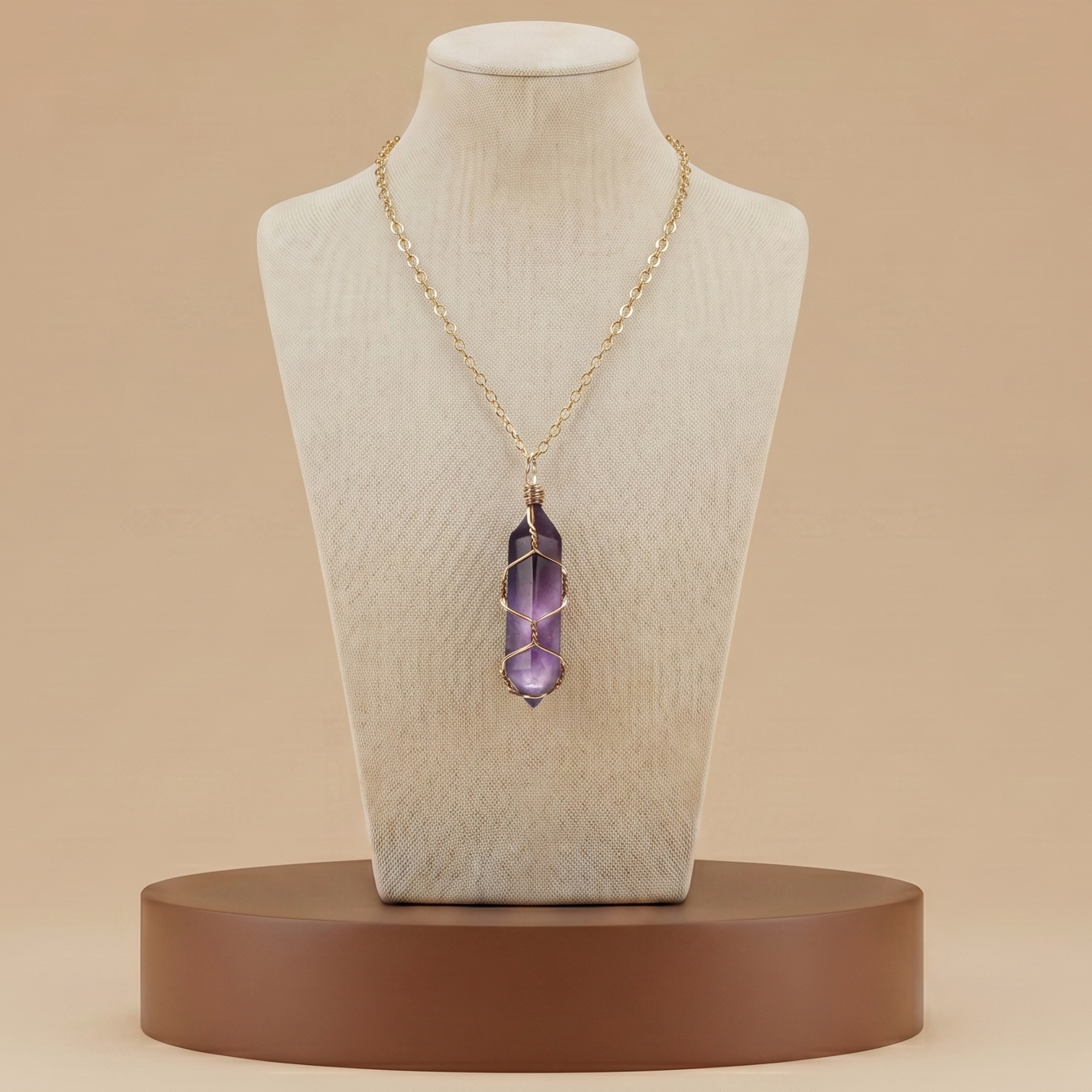 Collar de Piedra Natural y Cristal - Colgante Hexagonal Energético