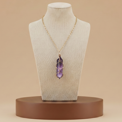 Collar de Piedra Natural y Cristal - Colgante Hexagonal Energético