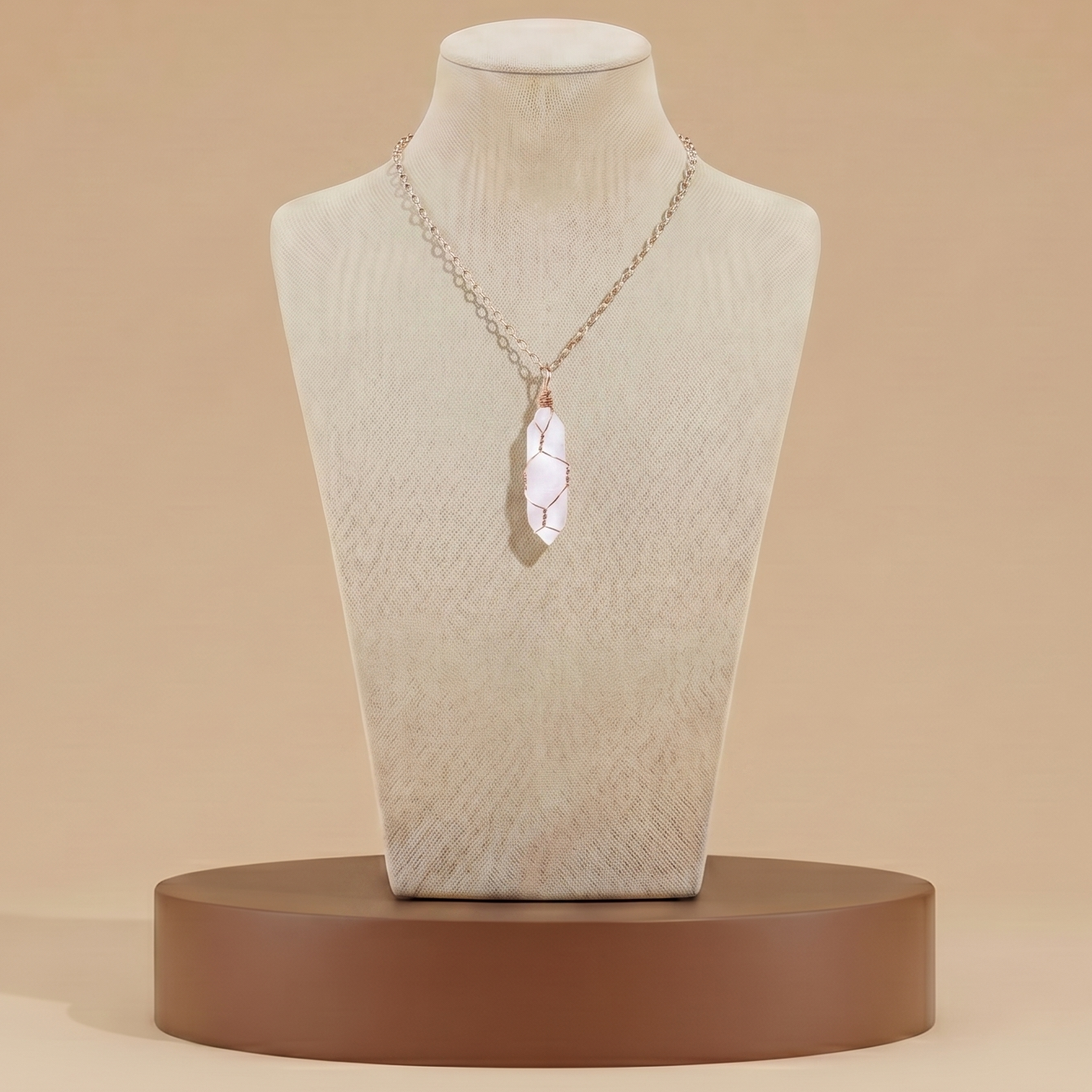 Collar de Piedra Natural y Cristal - Colgante Hexagonal Energético