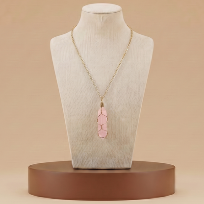 Collar de Piedra Natural y Cristal - Colgante Hexagonal Energético