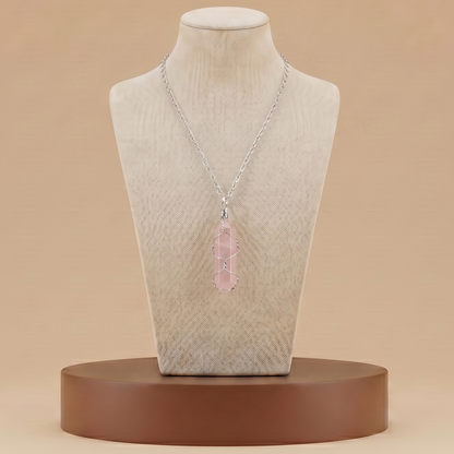 Collar de Piedra Natural y Cristal - Colgante Hexagonal Energético