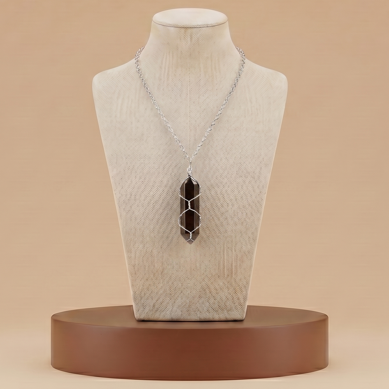 Collar de Piedra Natural y Cristal - Colgante Hexagonal Energético