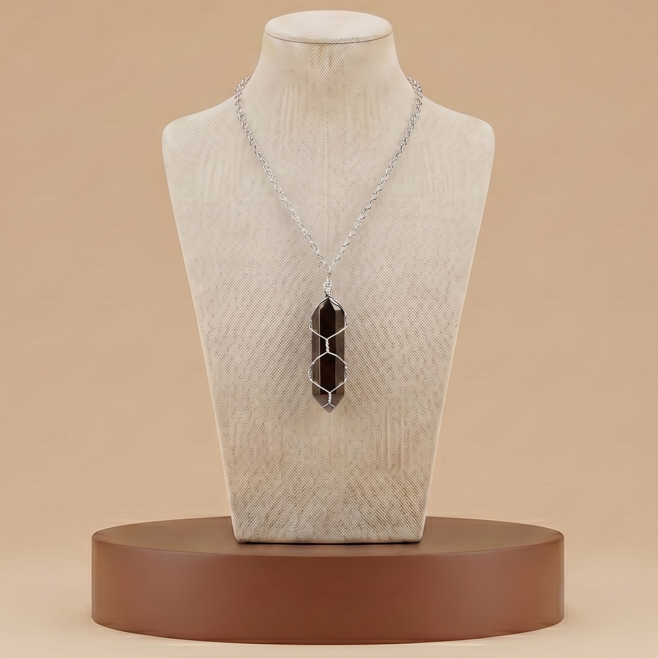 Collar de Piedra Natural y Cristal - Colgante Hexagonal Energético