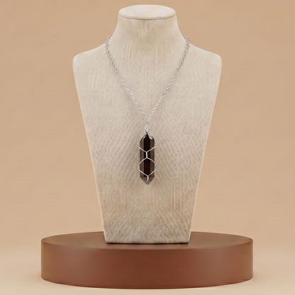 Collar de Piedra Natural y Cristal - Colgante Hexagonal Energético
