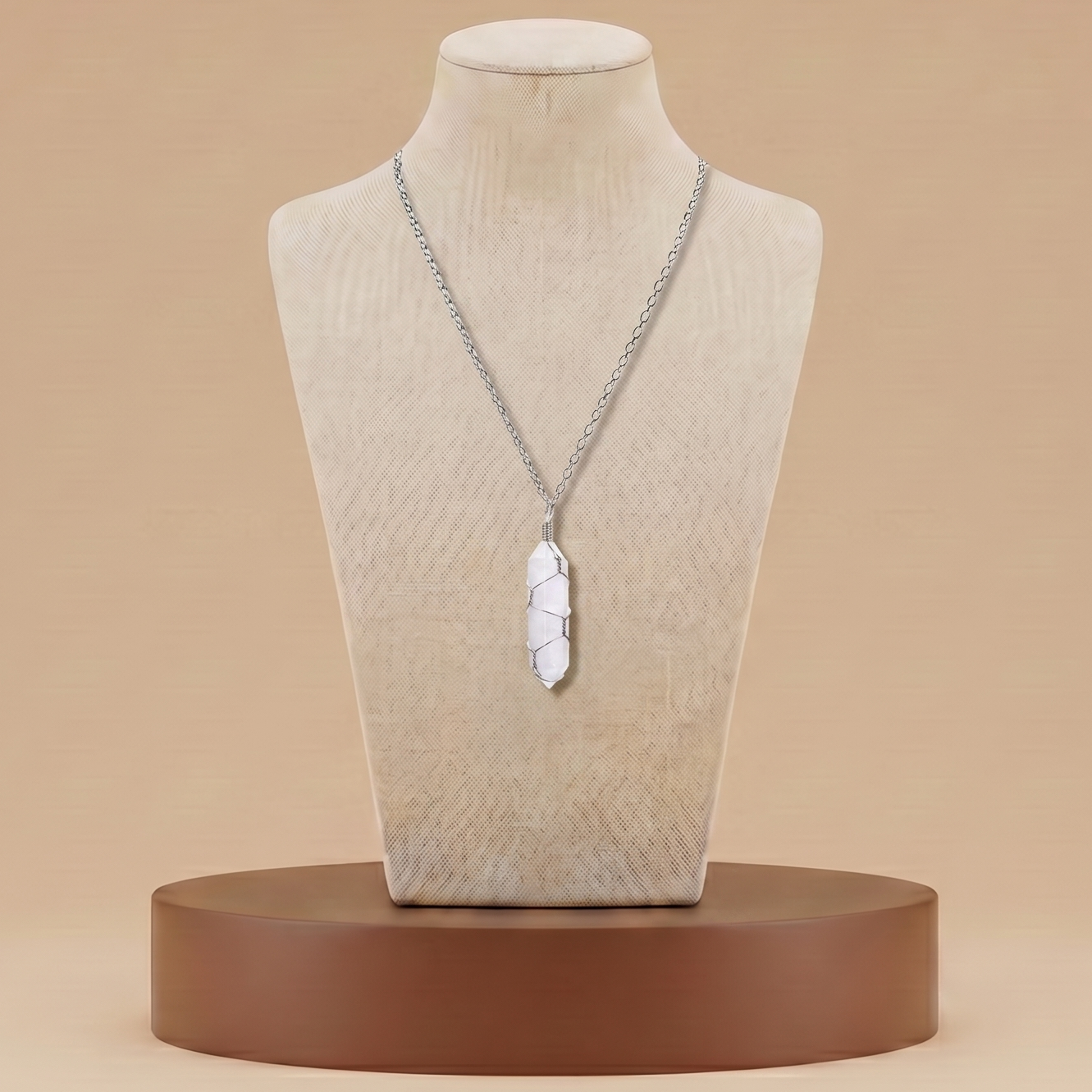 Collar de Piedra Natural y Cristal - Colgante Hexagonal Energético