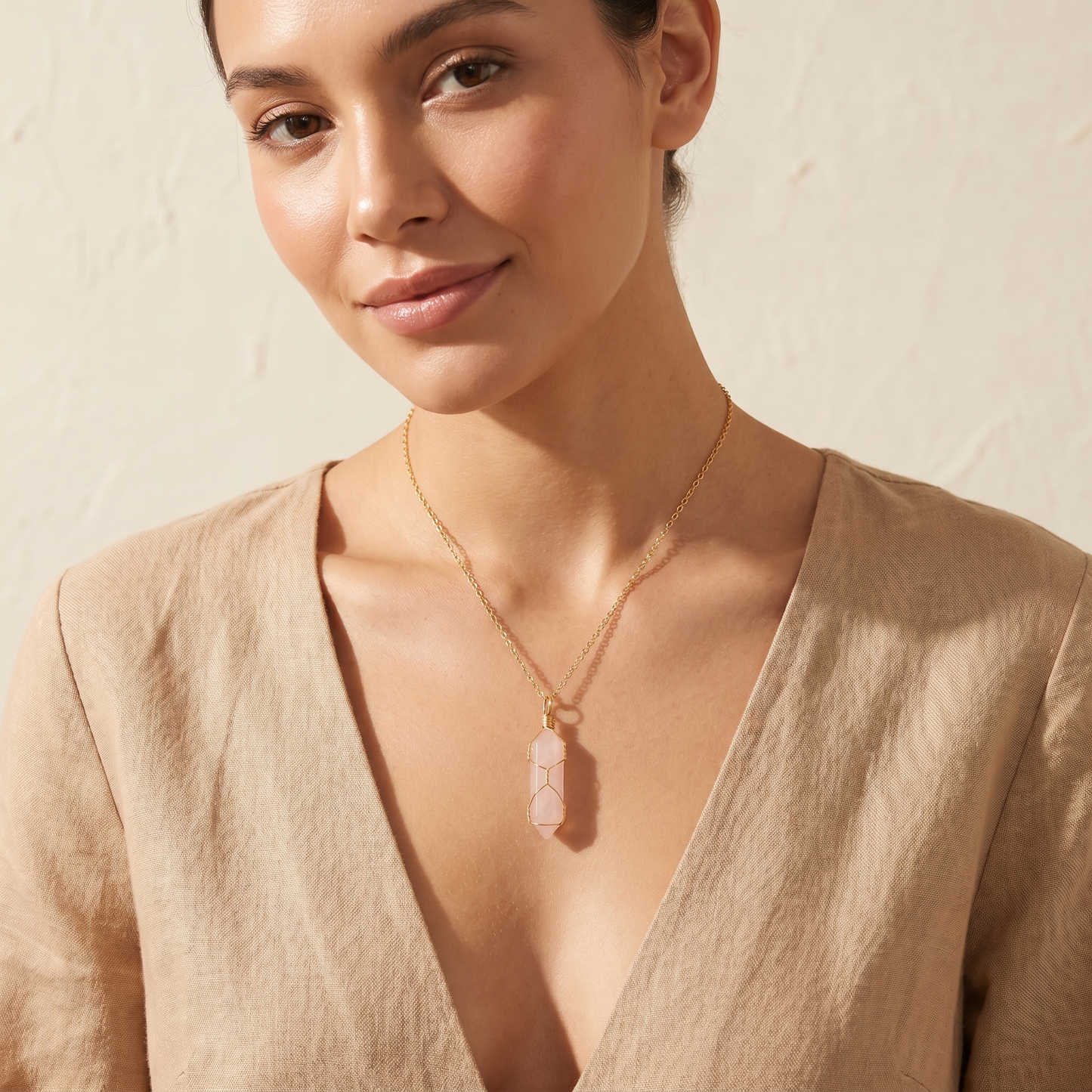 Collar de Piedra Natural y Cristal - Colgante Hexagonal Energético