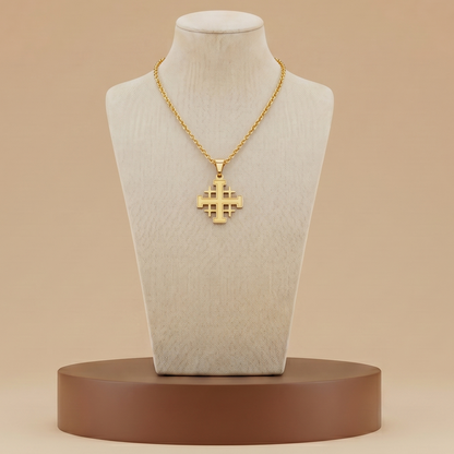 Collar Cruz de Jerusalén en Acero Inoxidable - Colgante Medieval Unisex