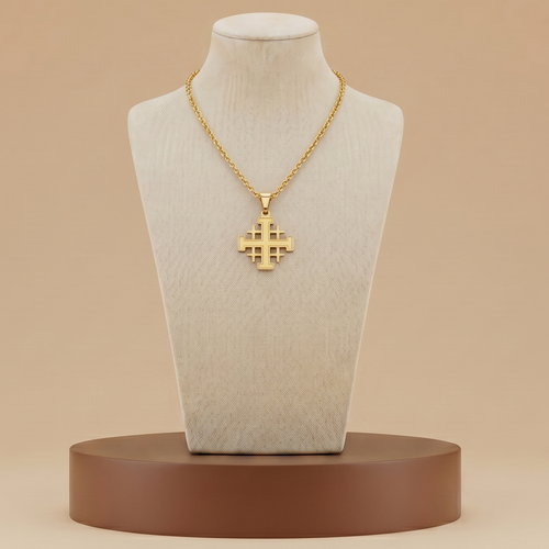 Collar Cruz de Jerusalén en Acero Inoxidable - Colgante Medieval Unisex