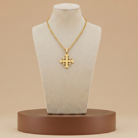 Collar Cruz de Jerusalén en Acero Inoxidable - Colgante Medieval Unisex