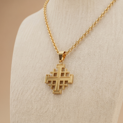 Collar Cruz de Jerusalén en Acero Inoxidable - Colgante Medieval Unisex