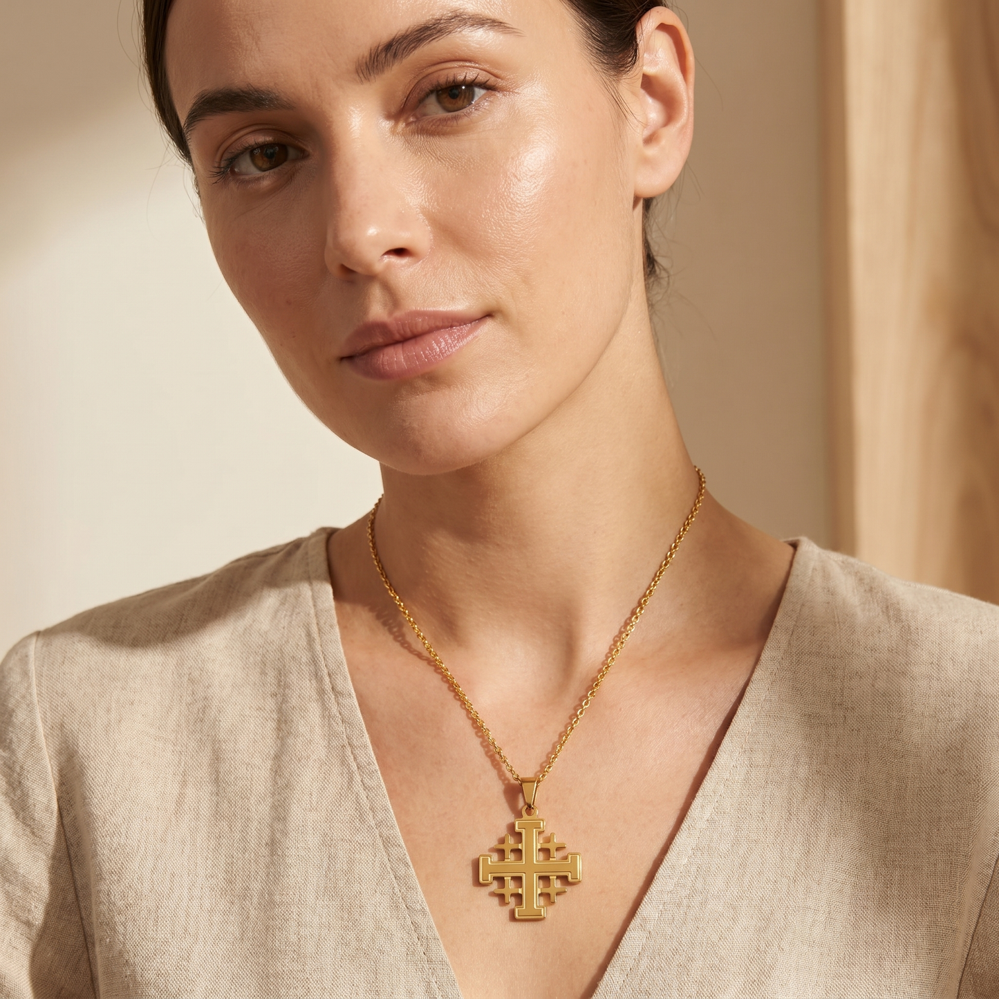 Collar Cruz de Jerusalén en Acero Inoxidable - Colgante Medieval Unisex