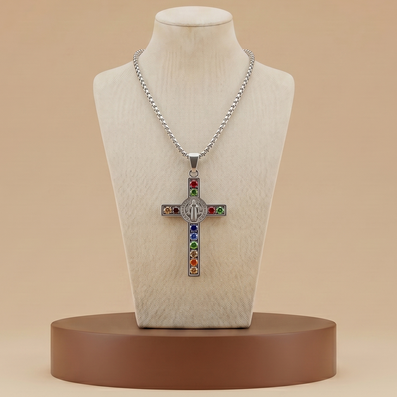 Collar Cruz San Benito con Circonitas - Oro y Plata