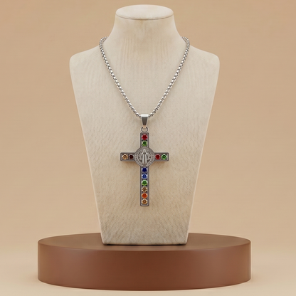 Collar Cruz San Benito con Circonitas - Oro y Plata