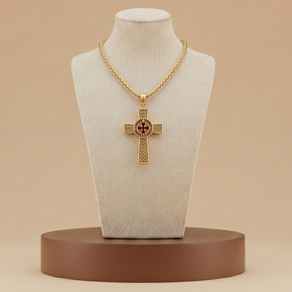 Collar Cruz Templaria Medieval - Oro Plata Acero