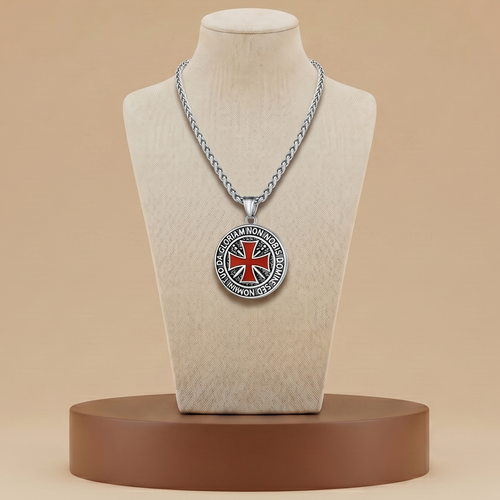 Medallón Templario de Acero Inoxidable - Collar Cruz Medieval Premium