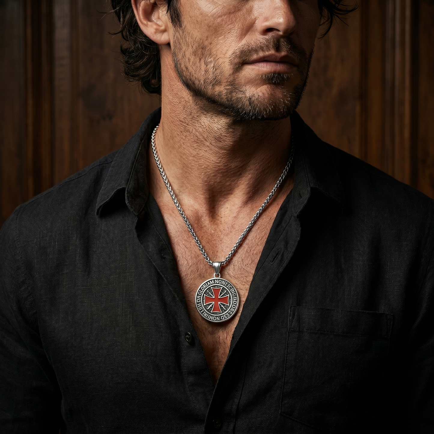 Medallón Templario de Acero Inoxidable - Collar Cruz Medieval Premium