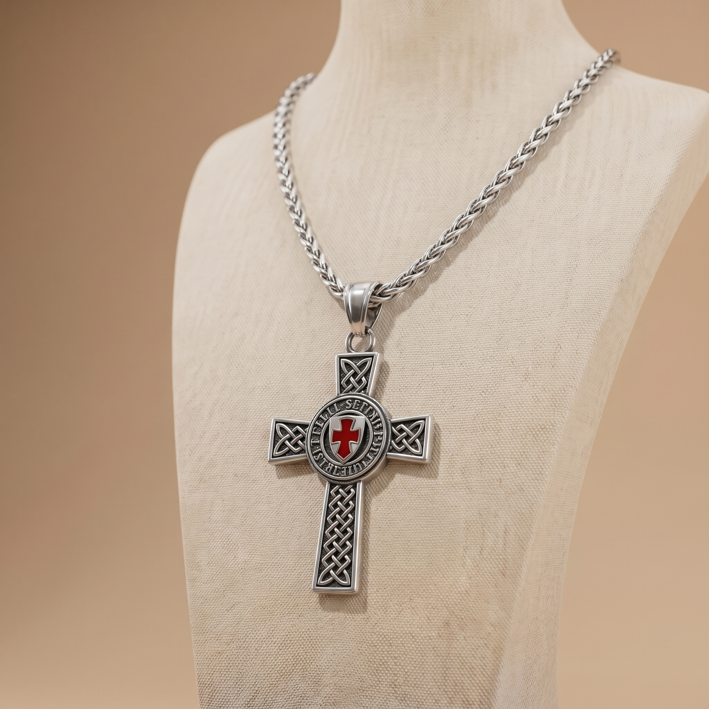 Collar Cruz Templaria Medieval - Oro Plata Acero