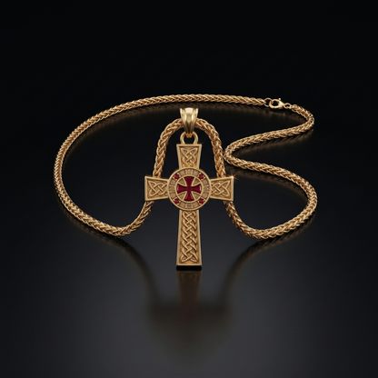 Collar Cruz Templaria Medieval - Oro Plata Acero