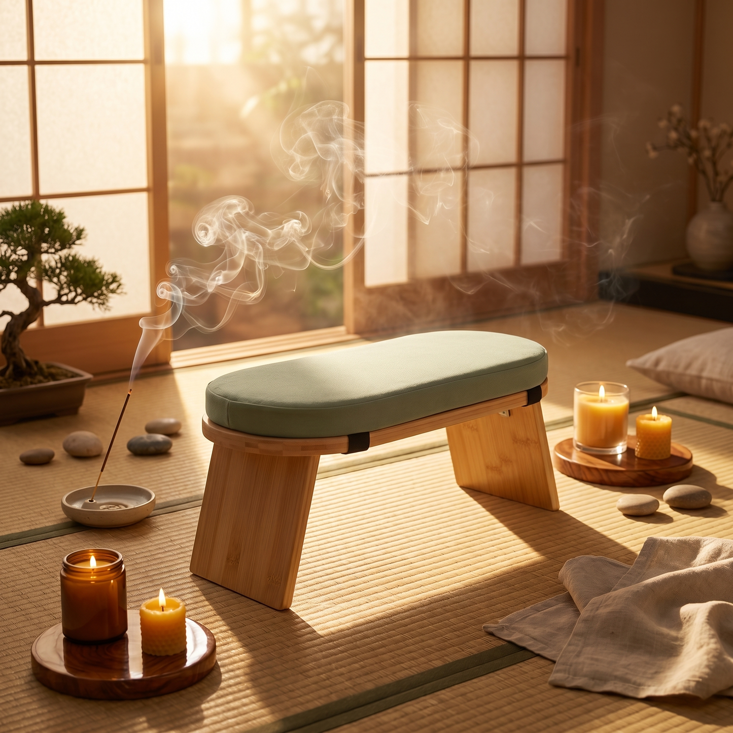 Banqueta de Meditación Ergonómica Plegable con Cojín - Banco Zen para Yoga y Mindfulness